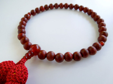 Padoauk  & Agate 7mm beads short Nenju with wine red tassels