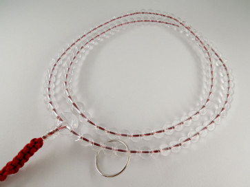 Crystal quartz 7mm beads Soto School Nenju with garnet strings & a silver ring