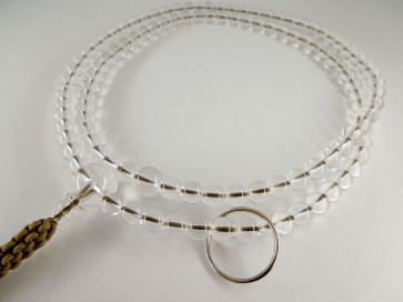 Crystal quartz 7mm beads Soto School Nenju with light brown strings & a silver ring
