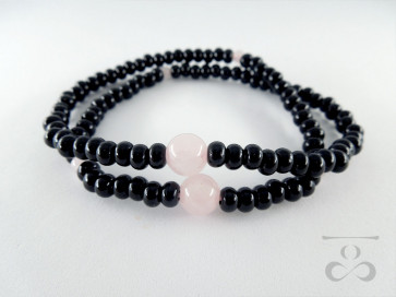 <Hitoshina> Ebony & Rose quartz 108 bracelet 
