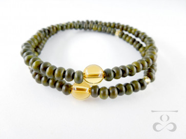 <Hitoshina>Lignum vitae & Yellow colored quartz 108 bracelet 