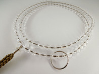 Crystal quartz 7mm beads Soto School Nenju with light brown strings & a silver ring