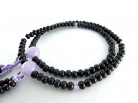 Striped ebony & Lavender amethyst 5mm beads Nichiren Buddhism Nenju with crocus knot ball tassels