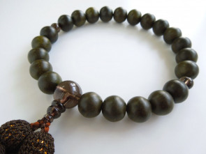 Lignum Vitae & Smoky quartz 12mm beads short Nenju with dark brown tassels