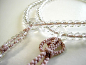 Crystal quartz 5mm beads Shin Buddhism Nenju with rose dust tassels