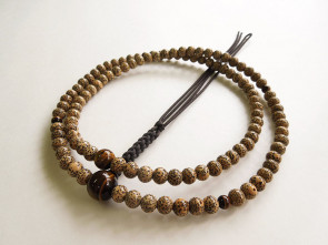 Seigetsu Linden tree seeds & Tiger's eye 7mm beads Rinzai School Nenju with dark brown strings
