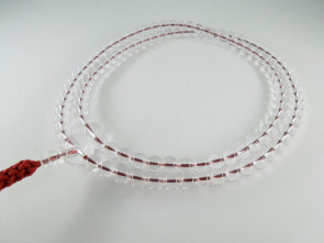 Crystal quartz 7mm beads Rinzai School Nenju with garnet strings