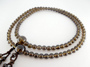 Smoky quartz 7mm beads Shingon Buddhism Nenju with dark brown knot ball tassels