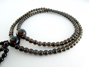 Smoky quartz 6mm beads Nichiren Buddhism Nenju with iron dark brown knot ball tassels