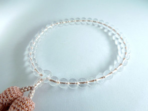 Crystal quartz 7mm beads short Nenju with rose dust tassels