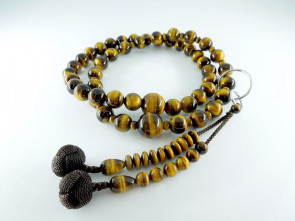 Tiger's eye 10mm beads Jodo Buddhism Nenju with dark brown ball tassels