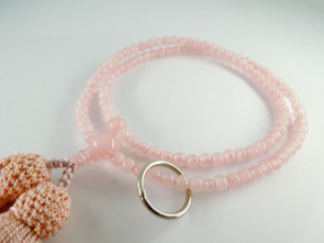 Rose quartz 5mm beads Soto School Nenju with nail pink tassels & a silver ring