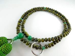 Lignum Vitae & Aventurine 5mm beads Soto School Nenju with citron green tassels with a brass ring
