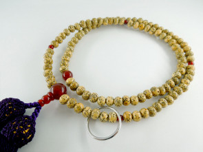 Seigetsu Linden tree seeds & Amethyst 5mm beads Soto School Nenju with deep purple tassels & a silver ring