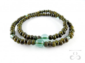 Lignum vitae & Green colored quartz 108 bracelet