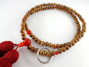 Enju & Agate 5mm beads Soto School Nenju with garnet tassels & brass ring