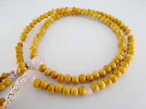 Boxwood & Rose quartz 5mm beads Shingon Buddhism Nenju with rose dust knot ball tassels